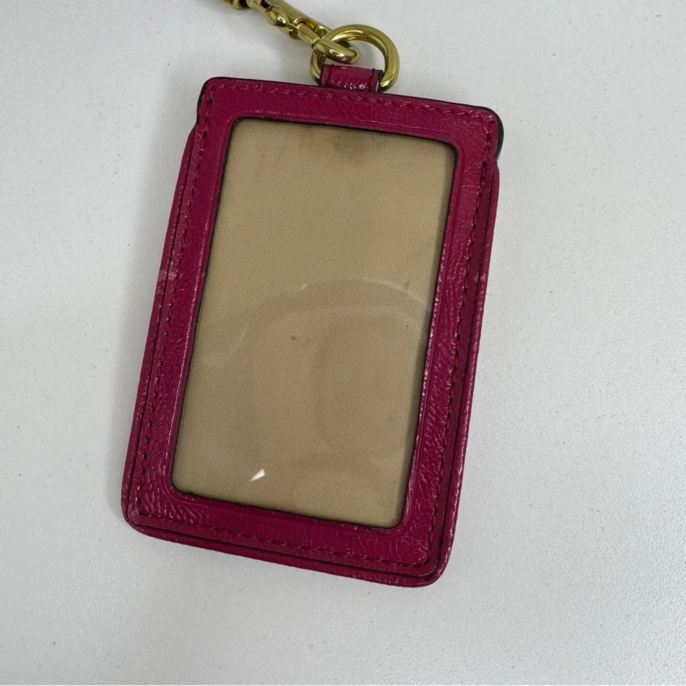 Coach Peyton Tattersall ID Lanyard with Pink Fuchsia Patent Leather